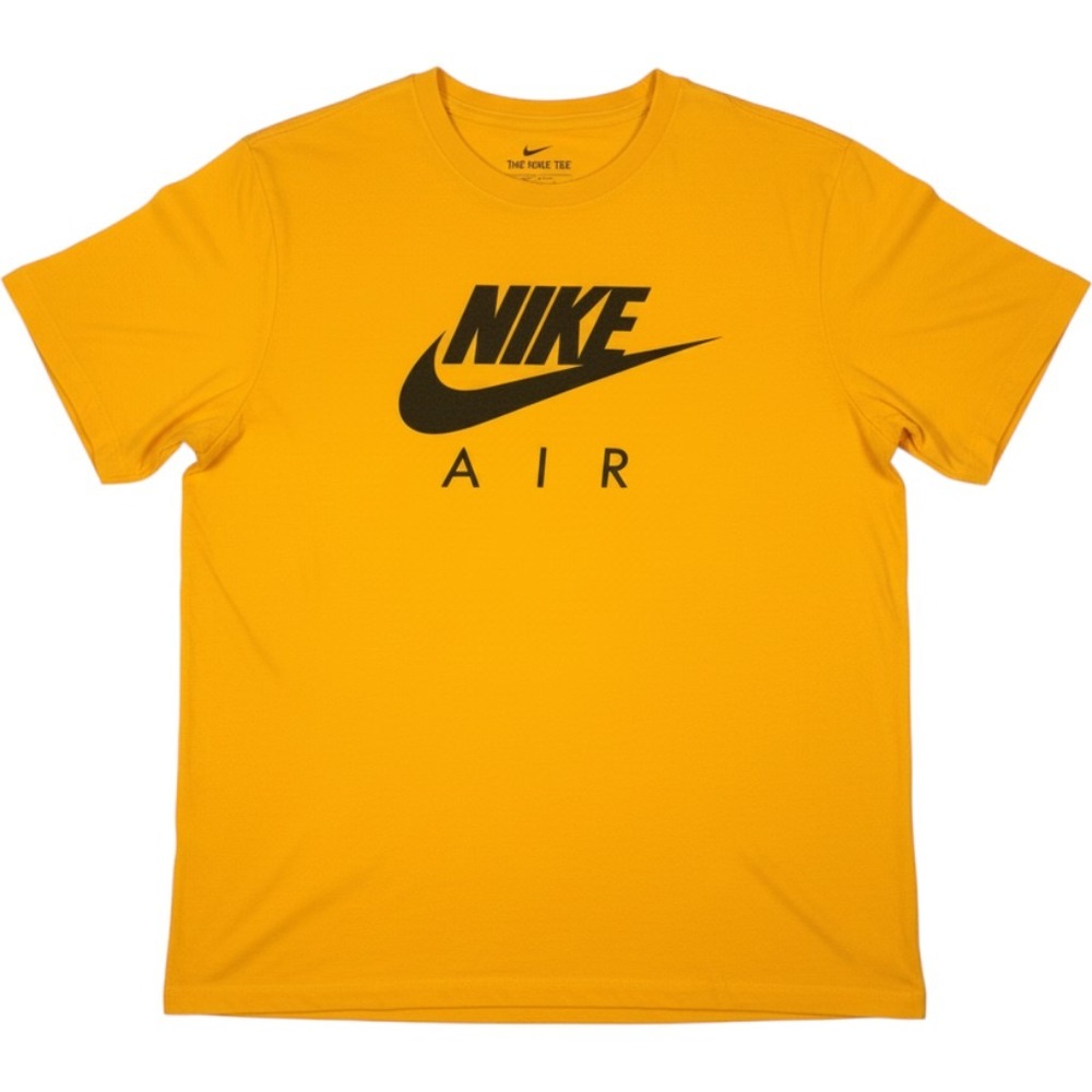 Nike Air Mens Graphic T-Shirt Yellow Black Logo Crew Neck Size Large